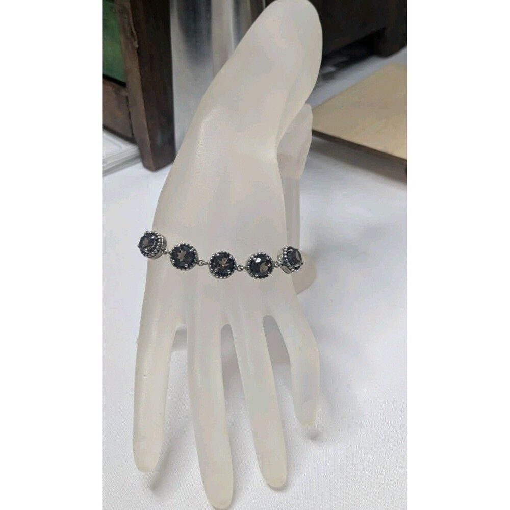 Brazilian Smoky Quartz Bracelet, Sterling Silver, Size 7.5”